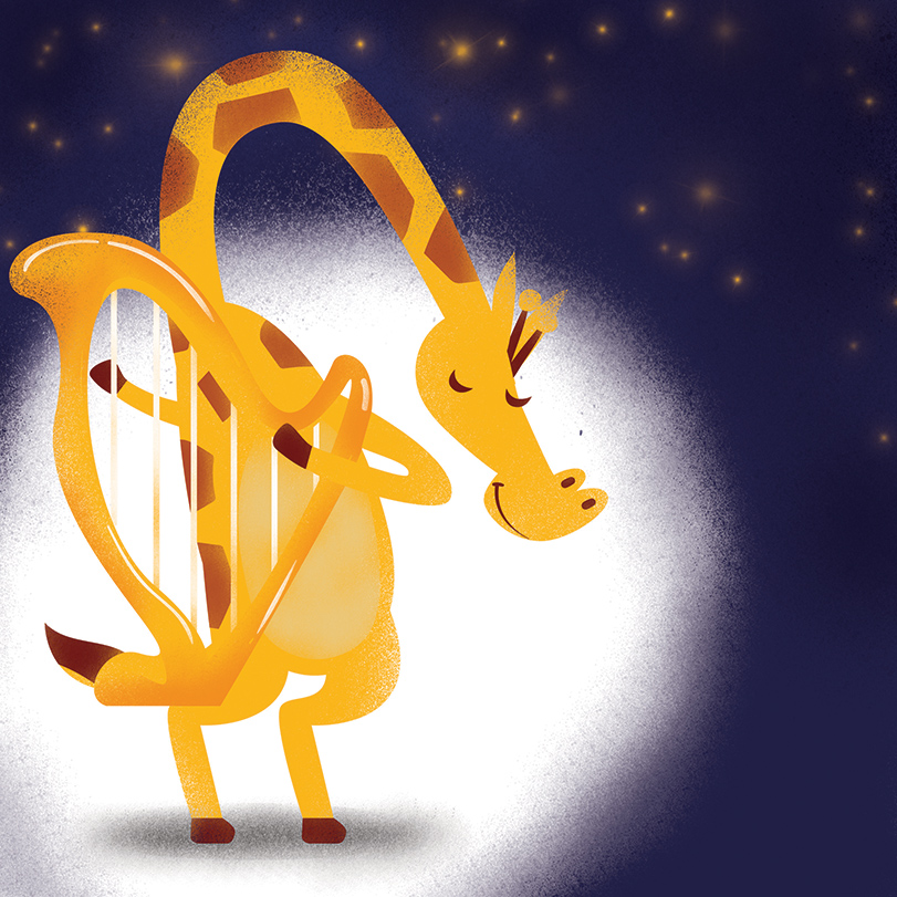 Жирафа свири на&nbsp;харфа